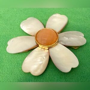 Mother of Pearl Large  Gold Flower Brooch/Pendant